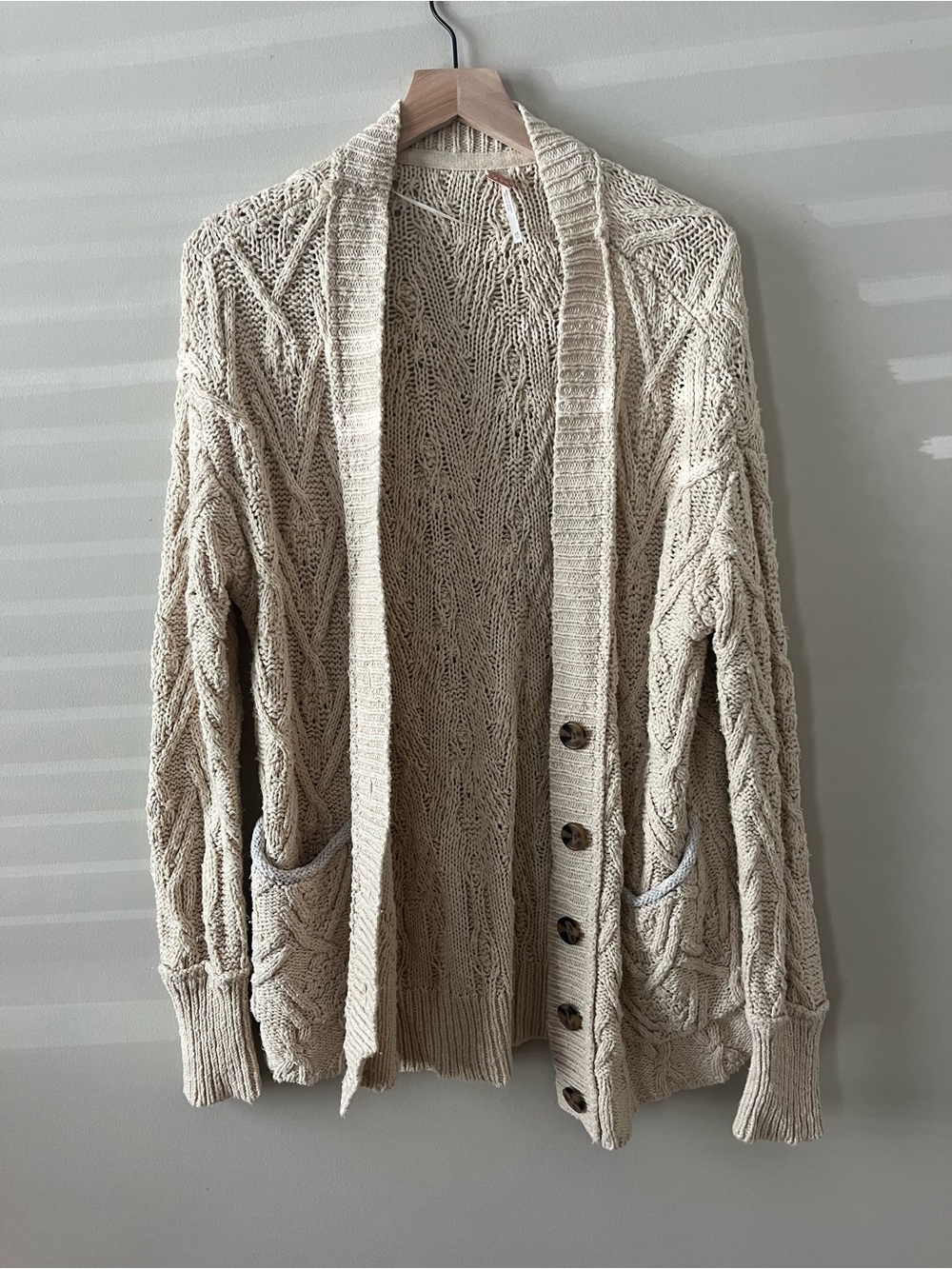 Free People Cream Cable-Knit Button Cardigan